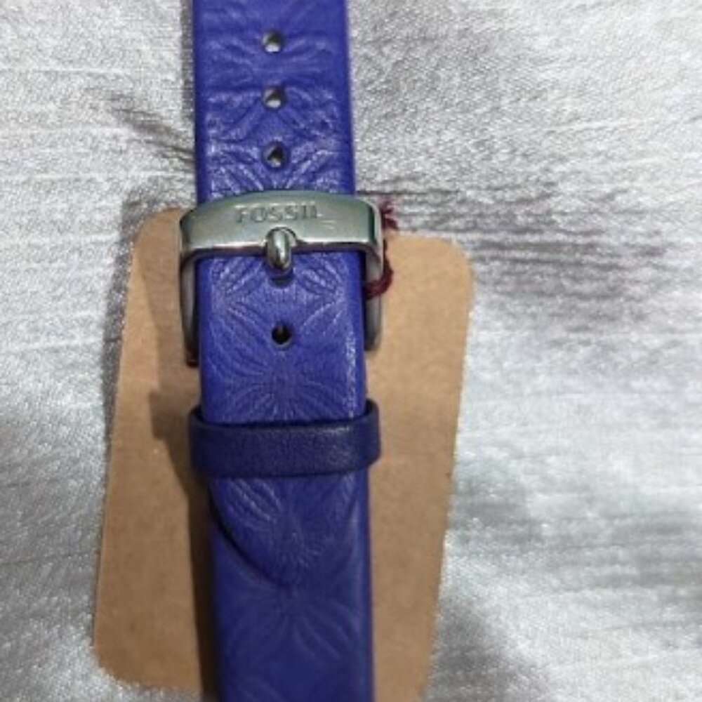 Fossil Spare Watch Strap Blue Leather with Embossed Flower/Starbursts